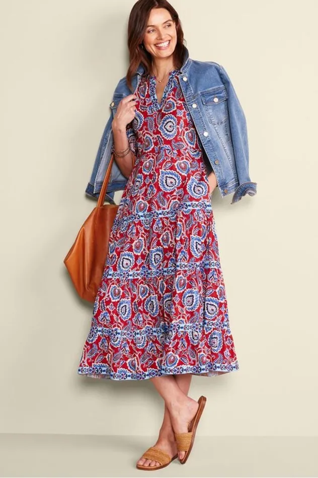 Women Lilith Midi Dress Cynthera Floralborder Soft Surroundings Dresses Women Lilith Midi Dress Cynthera Floralborder Soft Surroundings Dresses