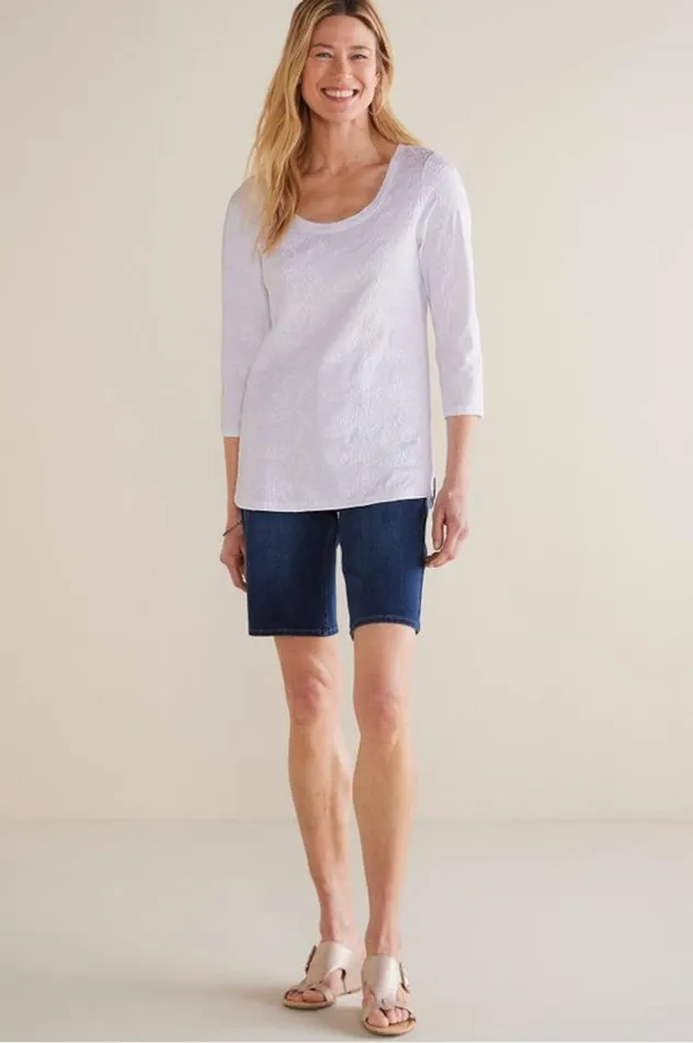 Women Linnea Embroidered 34 Sleeve Tee Navy Soft Surroundings Tops