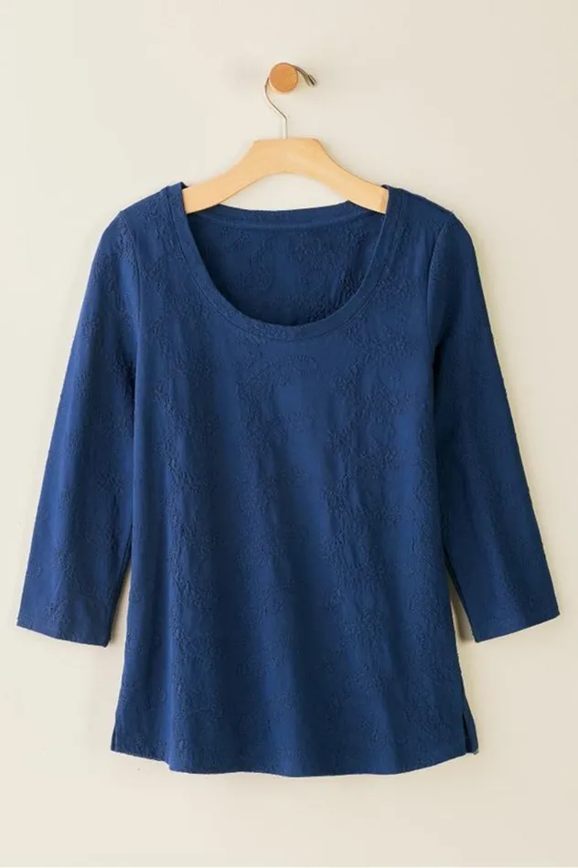 Women Linnea Embroidered 34 Sleeve Tee Navy Soft Surroundings Tops