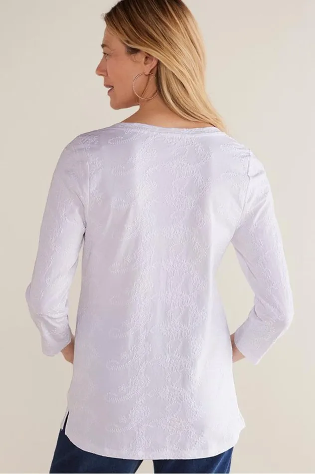Women Linnea Embroidered 34 Sleeve Tee Navy Soft Surroundings Tops