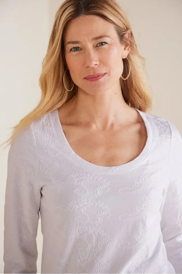 Women Linnea Embroidered 34 Sleeve Tee Navy Soft Surroundings Tops