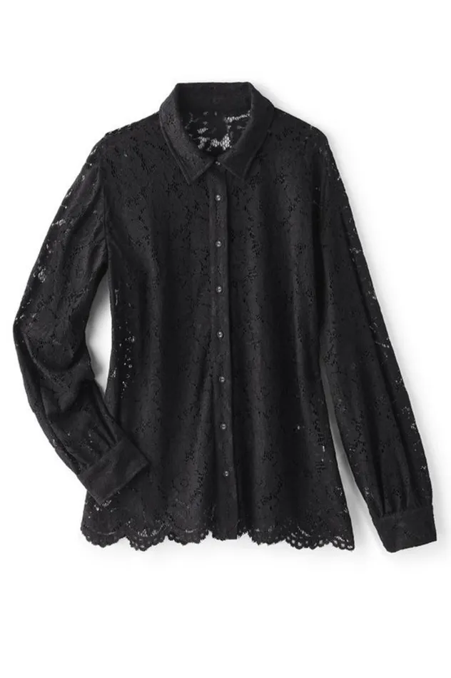 Women Lisa Lace Button Front Black Soft Surroundings Tops Women Lisa Lace Button Front Black Soft Surroundings Tops
