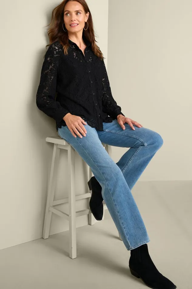 Women Lisa Lace Button Front Black Soft Surroundings Tops Women Lisa Lace Button Front Black Soft Surroundings Tops