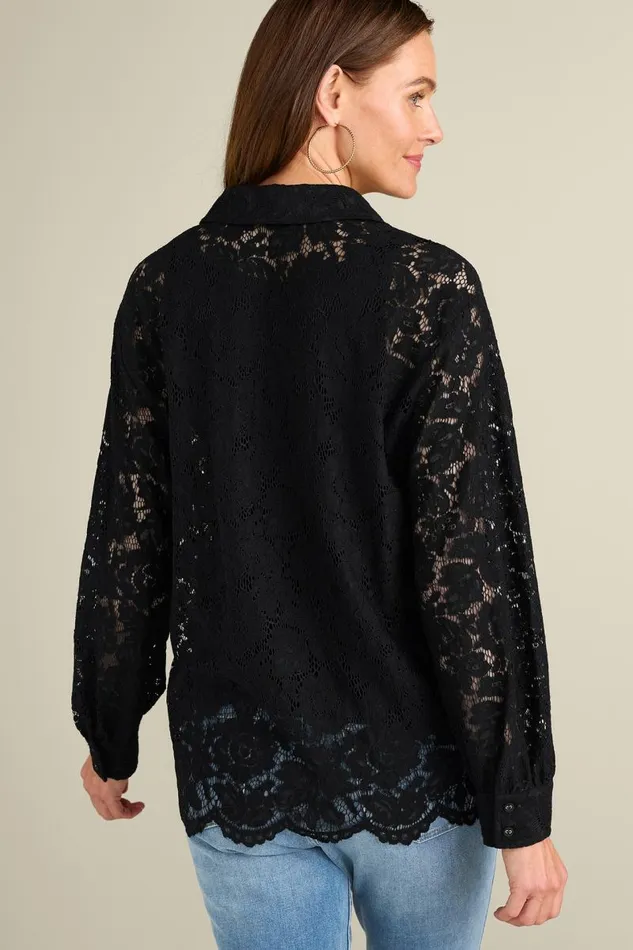 Women Lisa Lace Button Front Black Soft Surroundings Tops Women Lisa Lace Button Front Black Soft Surroundings Tops