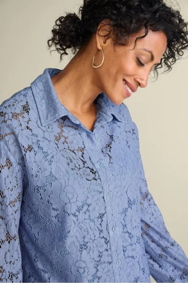 Women Lisa Lace Button Front Black Soft Surroundings Tops Women Lisa Lace Button Front Black Soft Surroundings Tops