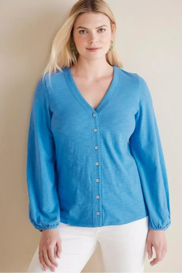 Women Lorna Button Front Top Swedish Blue Soft Surroundings Tops Women Lorna Button Front Top Swedish Blue Soft Surroundings Tops