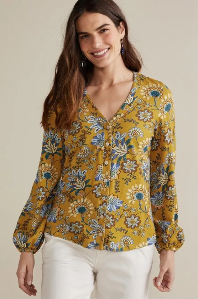 Women Lorna Button Front Top Swedish Blue Soft Surroundings Tops Women Lorna Button Front Top Swedish Blue Soft Surroundings Tops