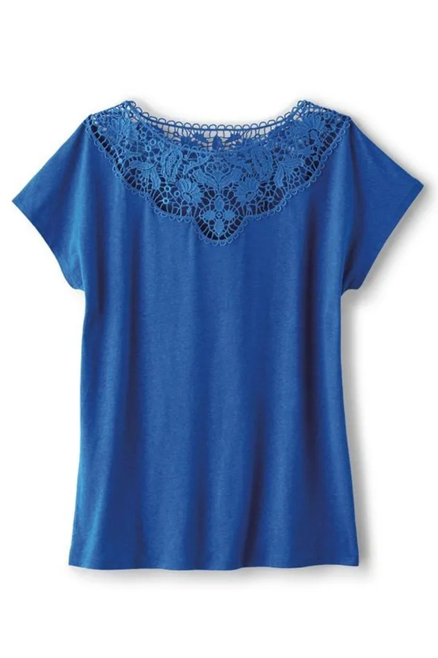 Women Luella Linen Blend Lace Tee Sapphire Soft Surroundings Tops Women Luella Linen Blend Lace Tee Sapphire Soft Surroundings Tops