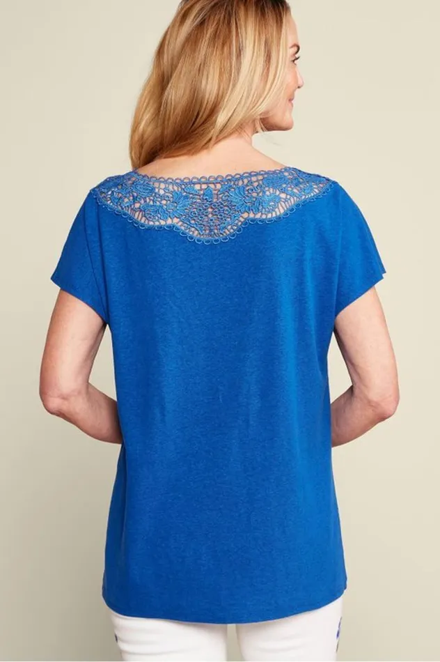 Women Luella Linen Blend Lace Tee Sapphire Soft Surroundings Tops Women Luella Linen Blend Lace Tee Sapphire Soft Surroundings Tops