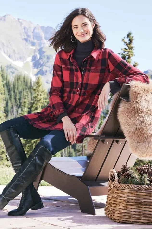 Women Mad About Plaid Top Charcoal Plaid Soft Surroundings Tops