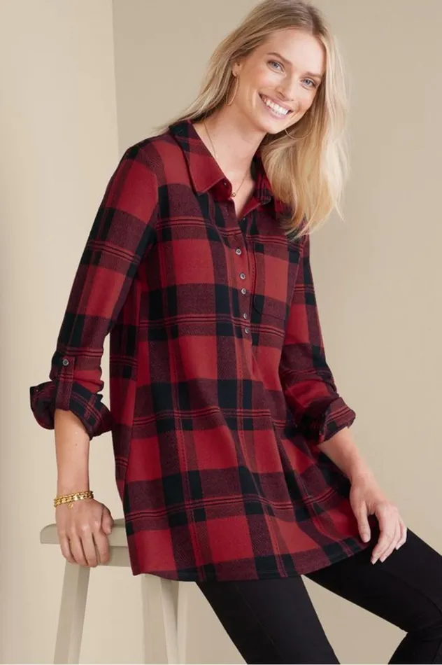 Women Mad About Plaid Top Charcoal Plaid Soft Surroundings Tops Women Mad About Plaid Top Charcoal Plaid Soft Surroundings Tops