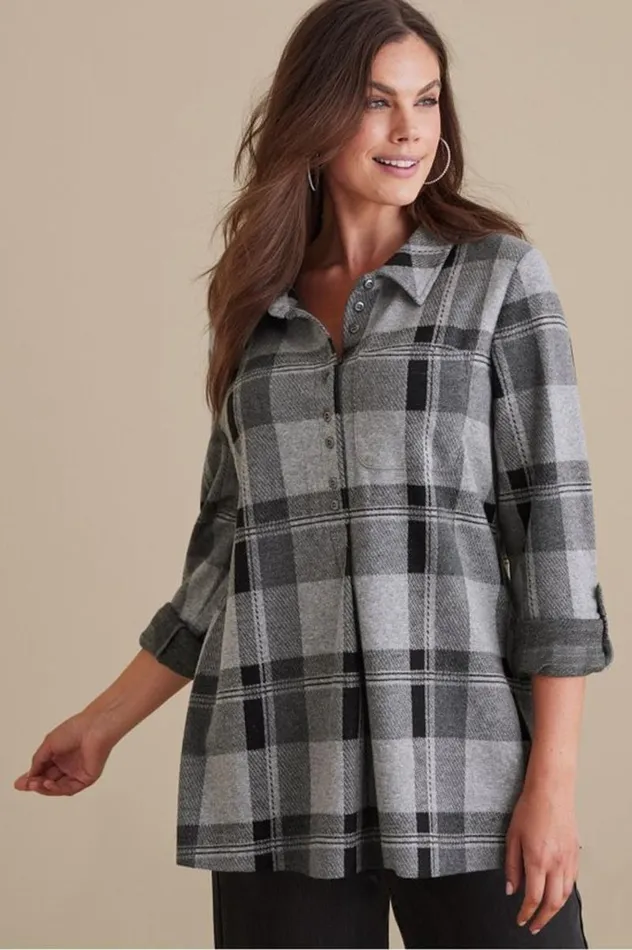 Women Mad About Plaid Top Charcoal Plaid Soft Surroundings Tops Women Mad About Plaid Top Charcoal Plaid Soft Surroundings Tops