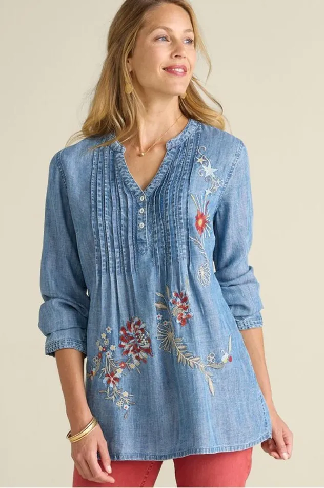 Women Maddie Tencel Tunic Medium Blue Wash Soft Surroundings Tops