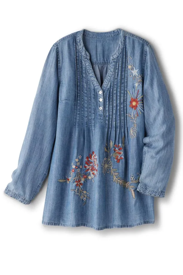Women Maddie Tencel Tunic Medium Blue Wash Soft Surroundings Tops Women Maddie Tencel Tunic Medium Blue Wash Soft Surroundings Tops