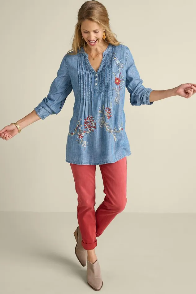 Women Maddie Tencel Tunic Medium Blue Wash Soft Surroundings Tops Women Maddie Tencel Tunic Medium Blue Wash Soft Surroundings Tops