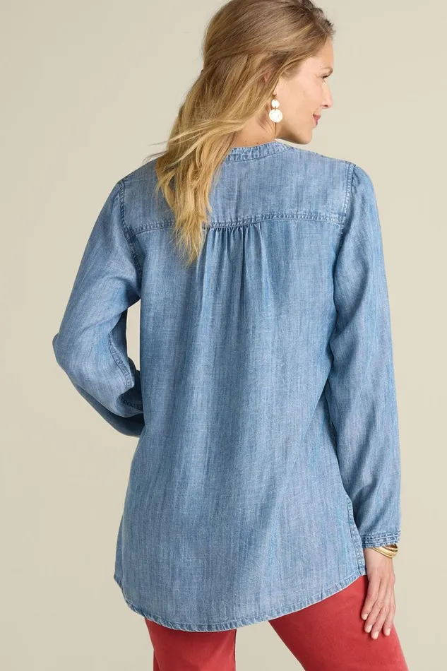 Women Maddie Tencel Tunic Medium Blue Wash Soft Surroundings Tops Women Maddie Tencel Tunic Medium Blue Wash Soft Surroundings Tops