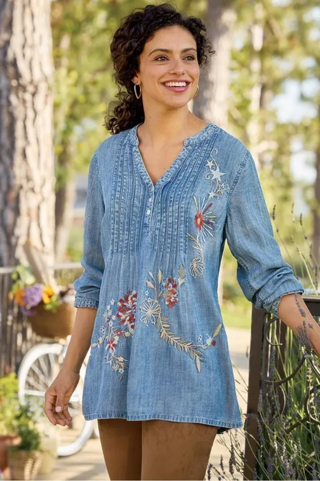 Women Maddie Tencel Tunic Medium Blue Wash Soft Surroundings Tops Women Maddie Tencel Tunic Medium Blue Wash Soft Surroundings Tops