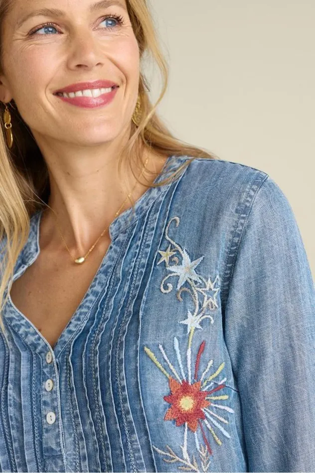 Women Maddie Tencel Tunic Medium Blue Wash Soft Surroundings Tops Women Maddie Tencel Tunic Medium Blue Wash Soft Surroundings Tops