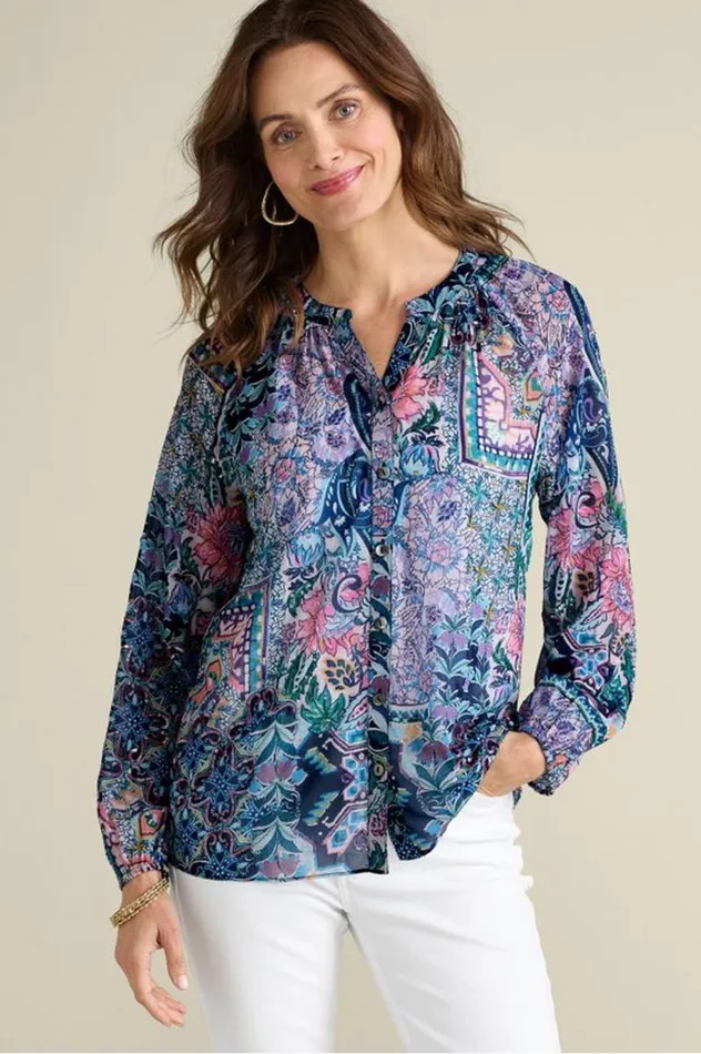 Women Maisie Long Sleeve Top Safi Tapestry Soft Surroundings Tops