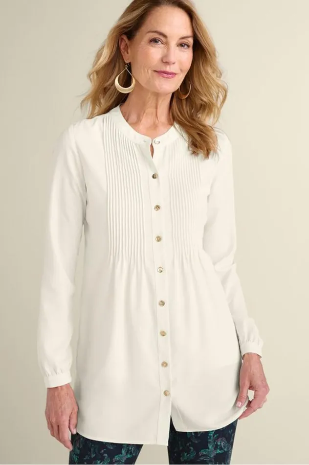 Women Makara Button Tunic Ivory Pearl Soft Surroundings Tops