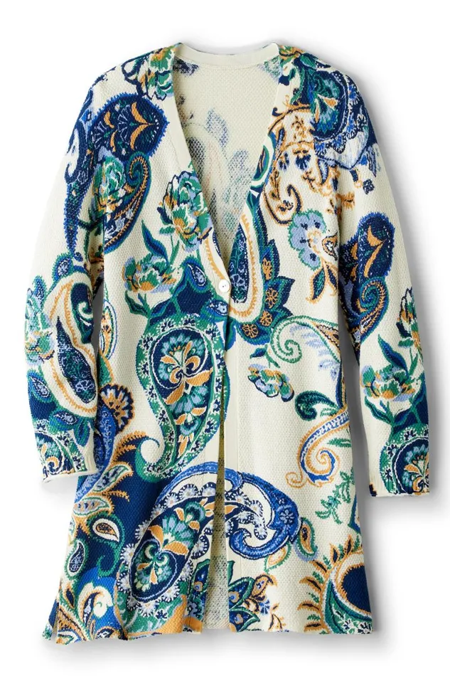 Women Marin Cardigan Autumn Paisley Scarf Blue Soft Surroundings Tops Women Marin Cardigan Autumn Paisley Scarf Blue Soft Surroundings Tops