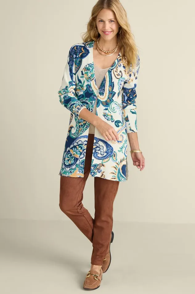Women Marin Cardigan Autumn Paisley Scarf Blue Soft Surroundings Tops Women Marin Cardigan Autumn Paisley Scarf Blue Soft Surroundings Tops
