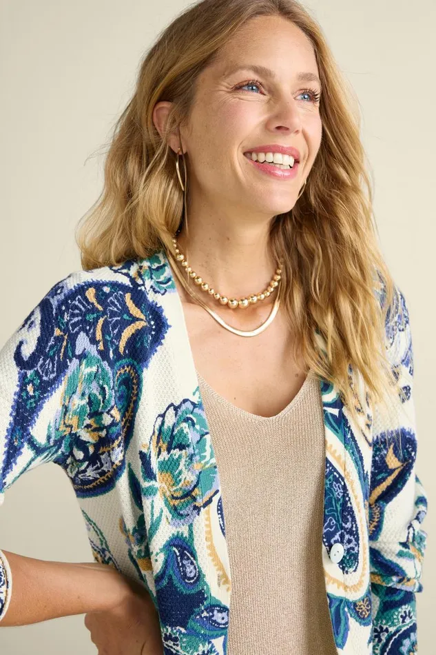 Women Marin Cardigan Autumn Paisley Scarf Blue Soft Surroundings Tops Women Marin Cardigan Autumn Paisley Scarf Blue Soft Surroundings Tops