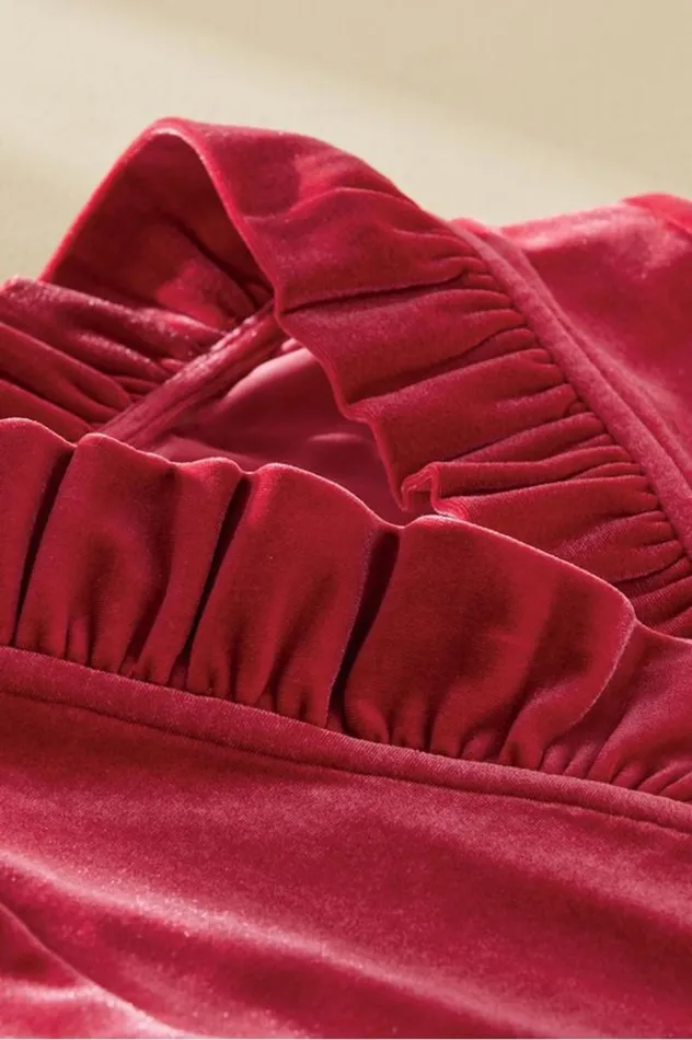 Women Marlee Ruffle Velvet Top Jester Red Soft Surroundings Tops Women Marlee Ruffle Velvet Top Jester Red Soft Surroundings Tops