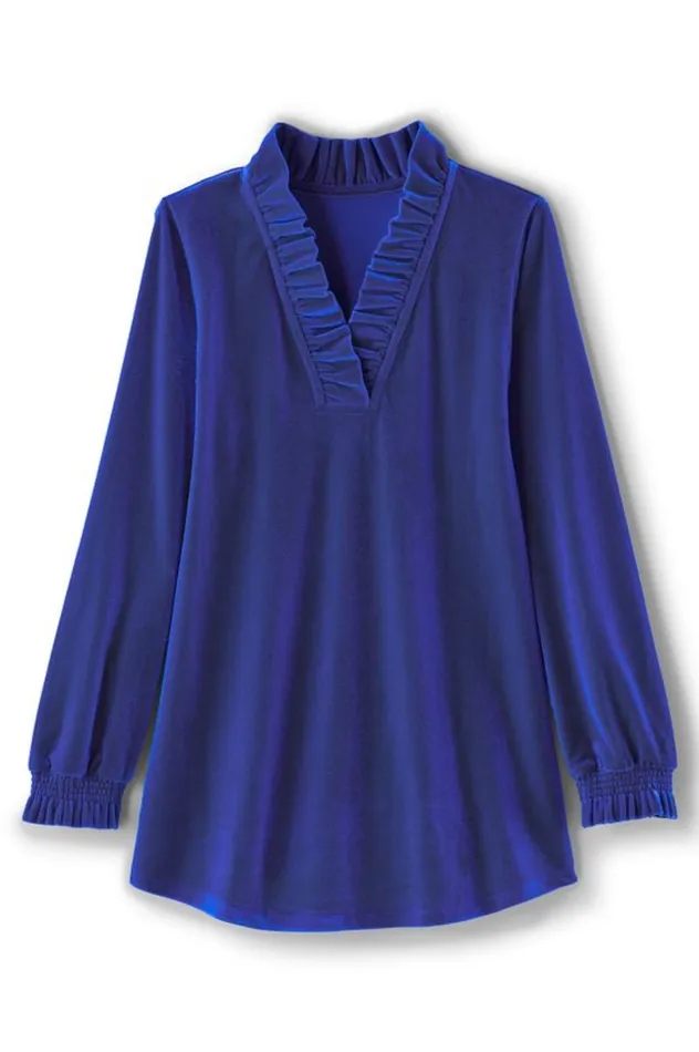 Women Marlee Ruffle Velvet Top Jester Red Soft Surroundings Tops Women Marlee Ruffle Velvet Top Jester Red Soft Surroundings Tops