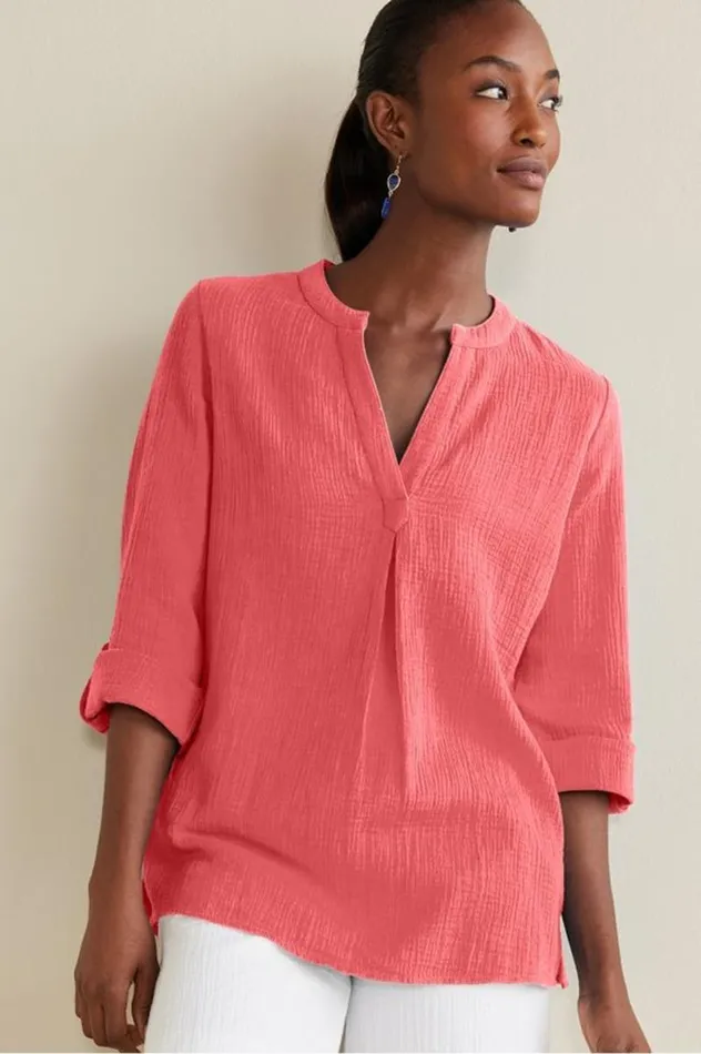 Women Marley Gauze Tunic Sunkist Coral Soft Surroundings Tops Women Marley Gauze Tunic Sunkist Coral Soft Surroundings Tops
