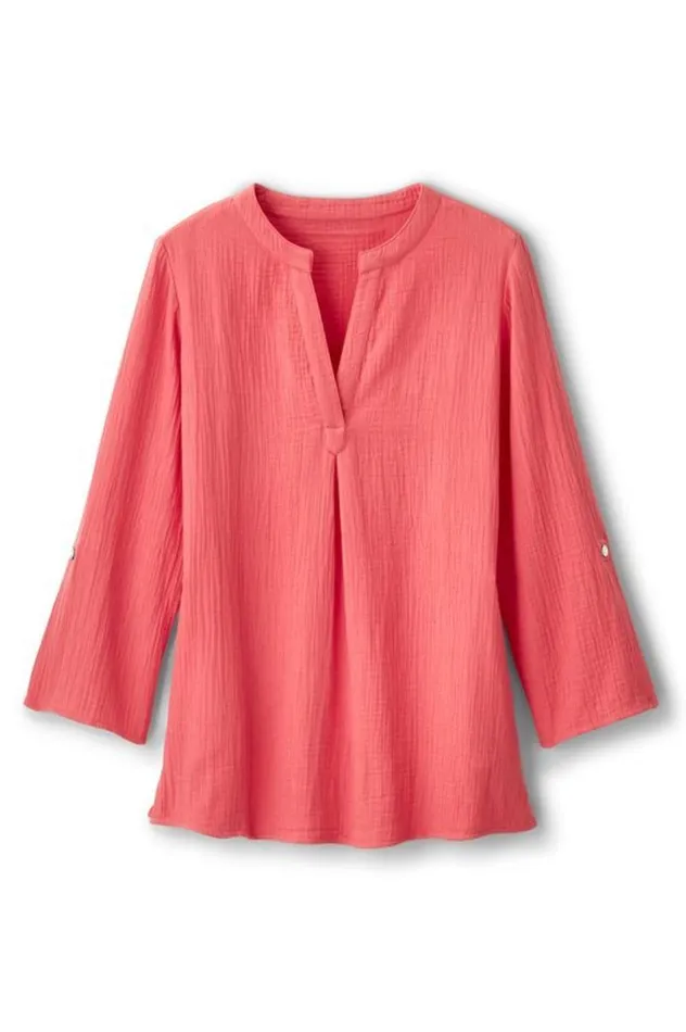 Women Marley Gauze Tunic Sunkist Coral Soft Surroundings Tops Women Marley Gauze Tunic Sunkist Coral Soft Surroundings Tops