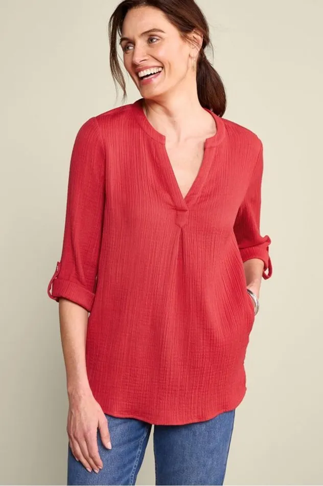 Women Marley Gauze Tunic Sunkist Coral Soft Surroundings Tops Women Marley Gauze Tunic Sunkist Coral Soft Surroundings Tops