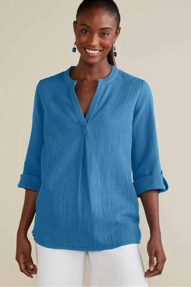 Women Marley Gauze Tunic Sunkist Coral Soft Surroundings Tops Women Marley Gauze Tunic Sunkist Coral Soft Surroundings Tops