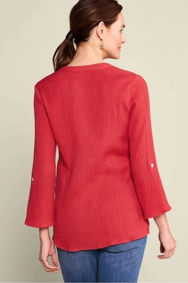 Women Marley Gauze Tunic Sunkist Coral Soft Surroundings Tops Women Marley Gauze Tunic Sunkist Coral Soft Surroundings Tops