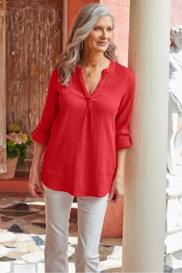 Women Marley Gauze Tunic Sunkist Coral Soft Surroundings Tops Women Marley Gauze Tunic Sunkist Coral Soft Surroundings Tops