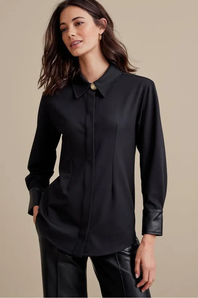 Women Mattea Faux Leather Cuff Tunic Black Soft Surroundings Tops