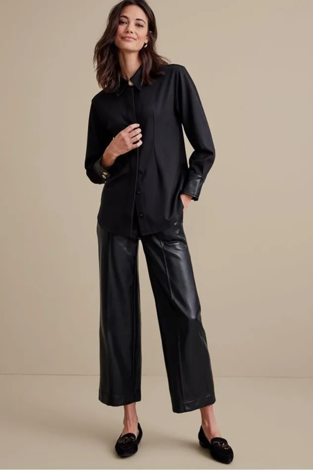 Women Mattea Faux Leather Cuff Tunic Black Soft Surroundings Tops Women Mattea Faux Leather Cuff Tunic Black Soft Surroundings Tops