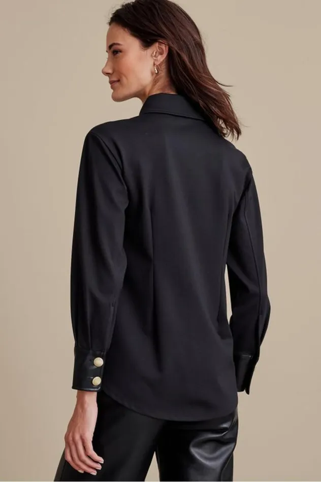 Women Mattea Faux Leather Cuff Tunic Black Soft Surroundings Tops Women Mattea Faux Leather Cuff Tunic Black Soft Surroundings Tops