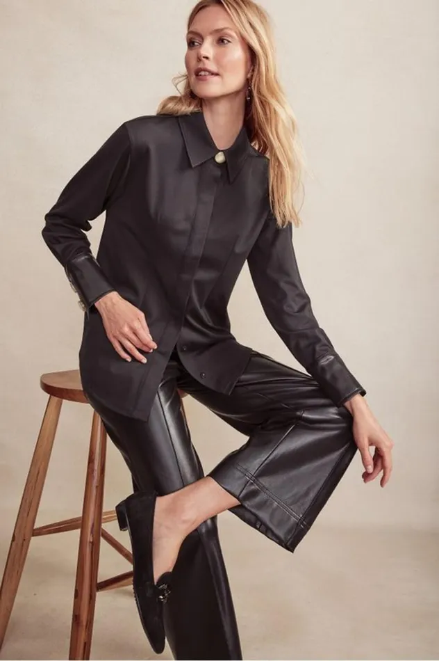 Women Mattea Faux Leather Cuff Tunic Black Soft Surroundings Tops Women Mattea Faux Leather Cuff Tunic Black Soft Surroundings Tops