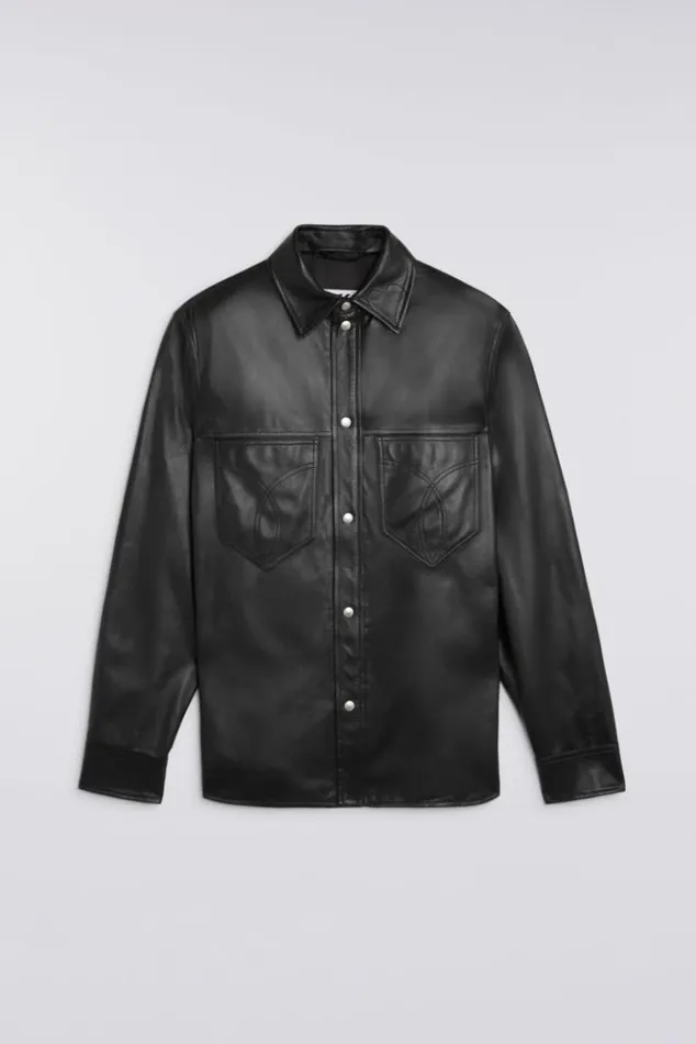 WomenMen Fiorucci Fringe Leather Shirt Black Black