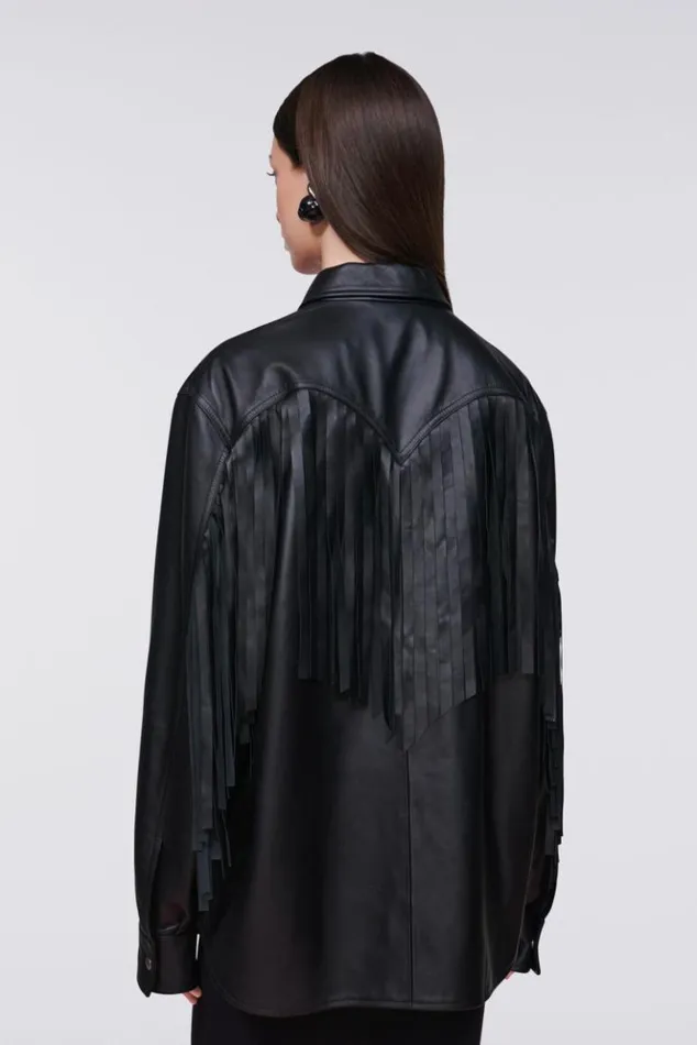 WomenMen Fiorucci Fringe Leather Shirt Black Black WomenMen Fiorucci Fringe Leather Shirt Black Black