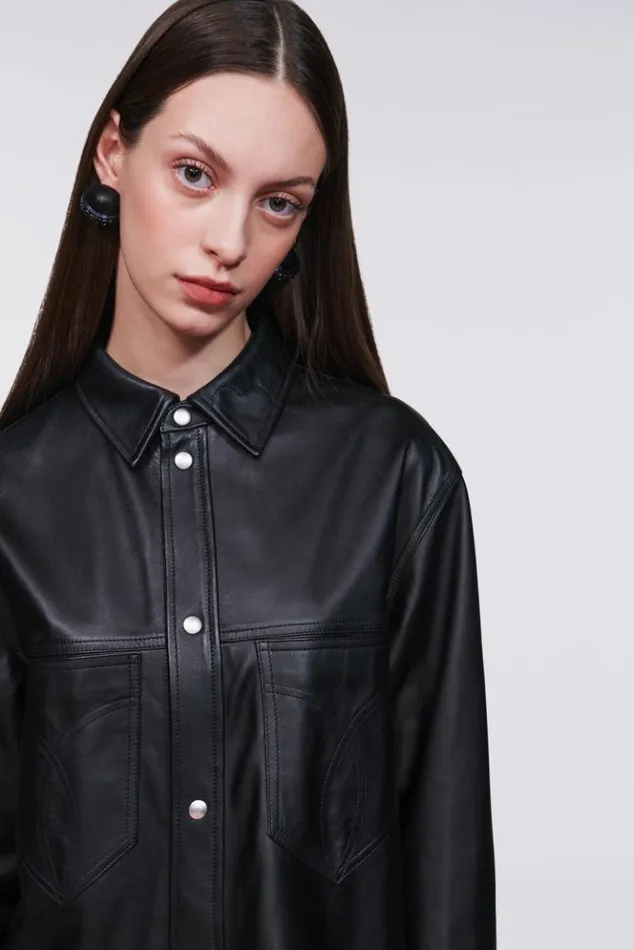 WomenMen Fiorucci Fringe Leather Shirt Black Black WomenMen Fiorucci Fringe Leather Shirt Black Black