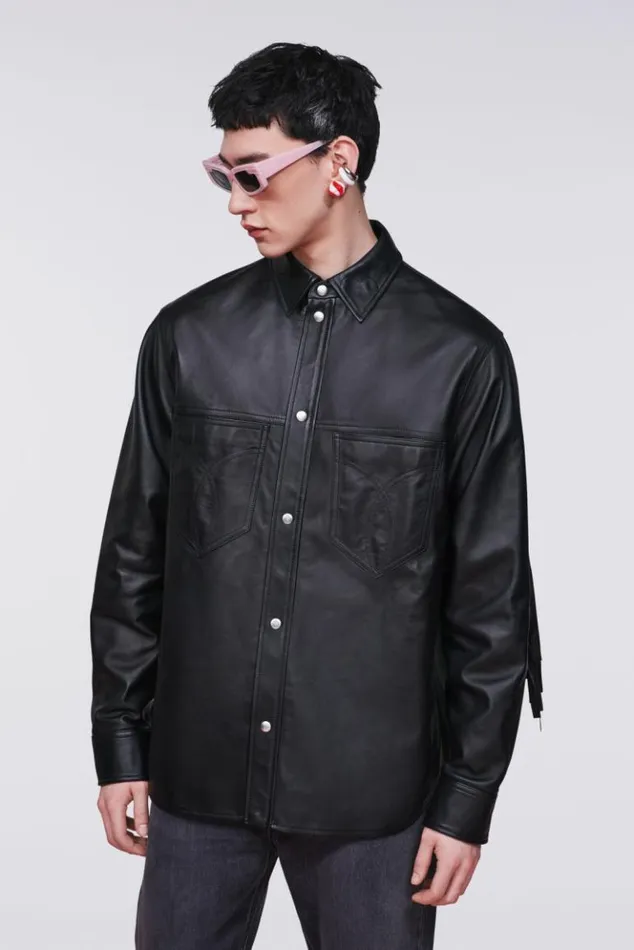 WomenMen Fiorucci Fringe Leather Shirt Black Black WomenMen Fiorucci Fringe Leather Shirt Black Black