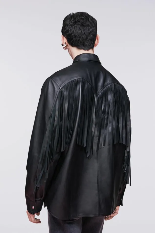 WomenMen Fiorucci Fringe Leather Shirt Black Black WomenMen Fiorucci Fringe Leather Shirt Black Black