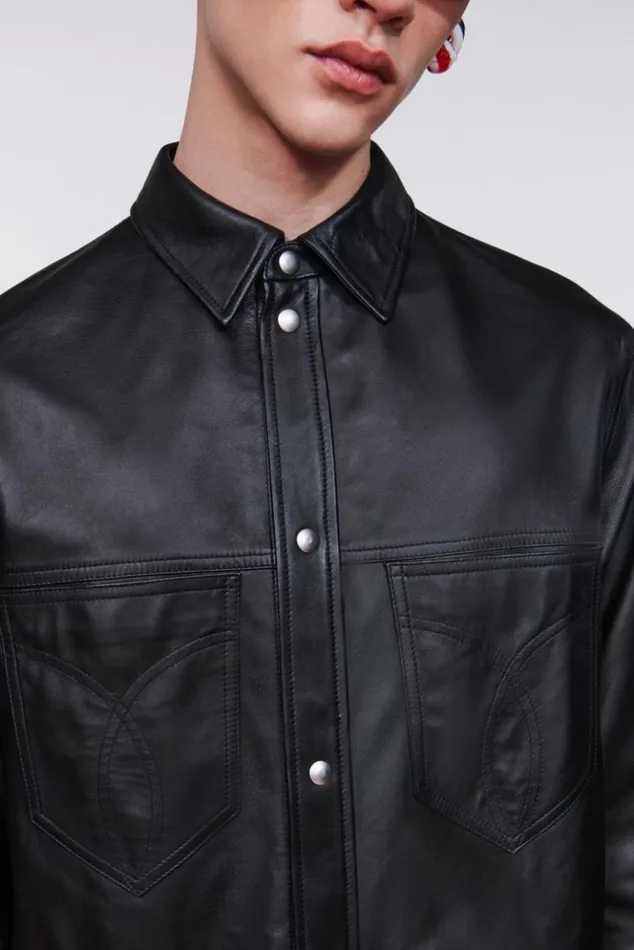 WomenMen Fiorucci Fringe Leather Shirt Black Black WomenMen Fiorucci Fringe Leather Shirt Black Black