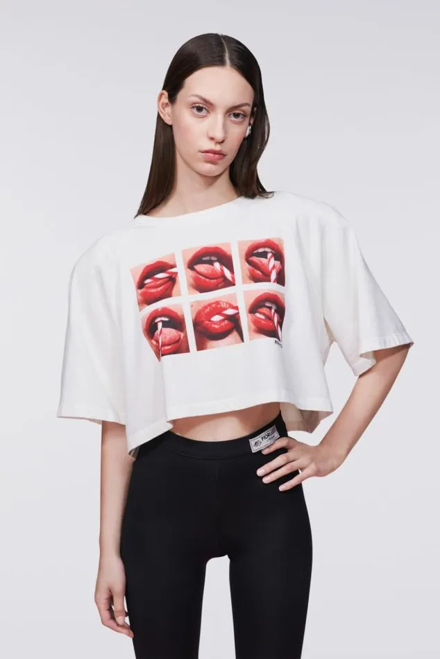 WomenMen Fiorucci Mouth Graphic Crop TShirt White White WomenMen Fiorucci Mouth Graphic Crop TShirt White White