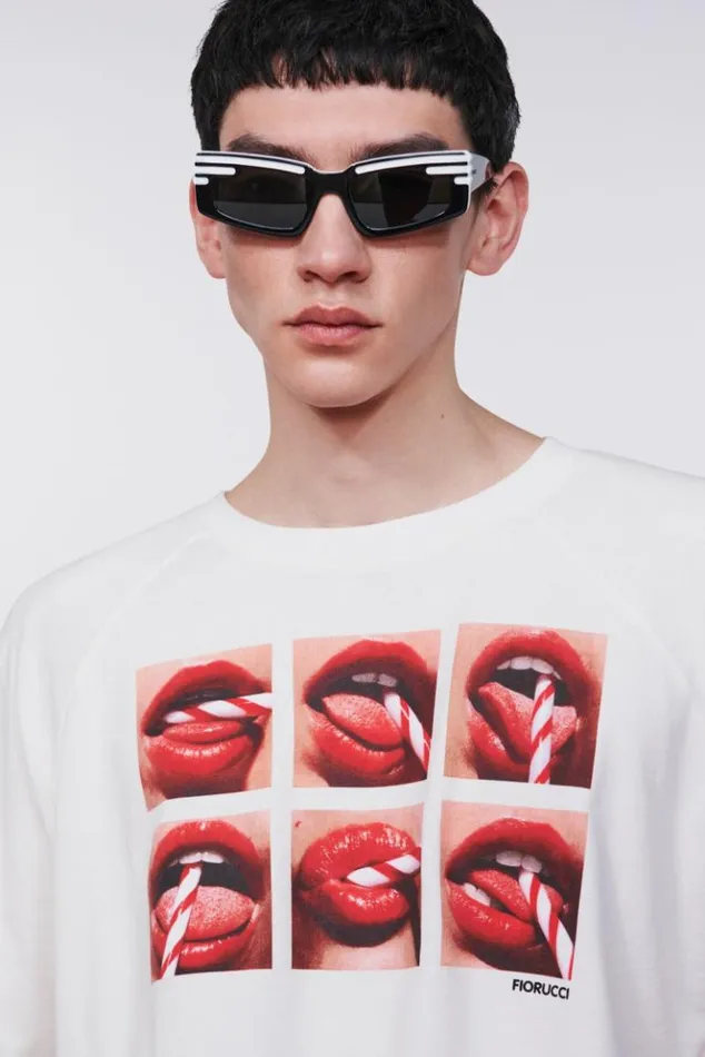 WomenMen Fiorucci Mouth Graphic Crop TShirt White White WomenMen Fiorucci Mouth Graphic Crop TShirt White White