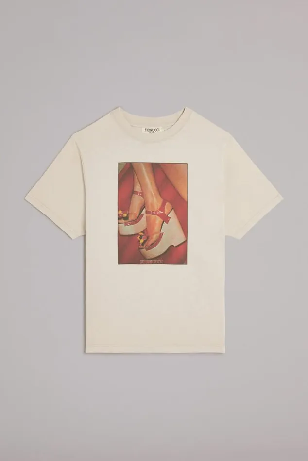 WomenMen Fiorucci Unisex Graphic Heels TShirt Grey Grey