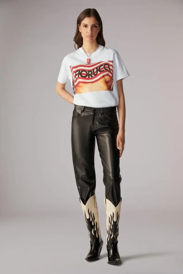 WomenMen Fiorucci Unisex Logo Stripe Graphic TShirt White White WomenMen Fiorucci Unisex Logo Stripe Graphic TShirt White White