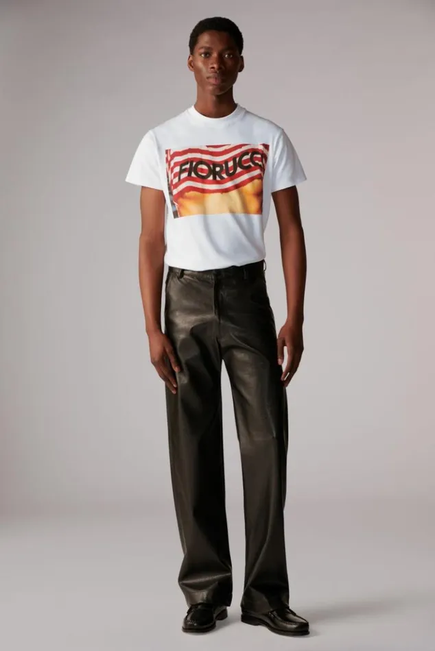 WomenMen Fiorucci Unisex Logo Stripe Graphic TShirt White White WomenMen Fiorucci Unisex Logo Stripe Graphic TShirt White White